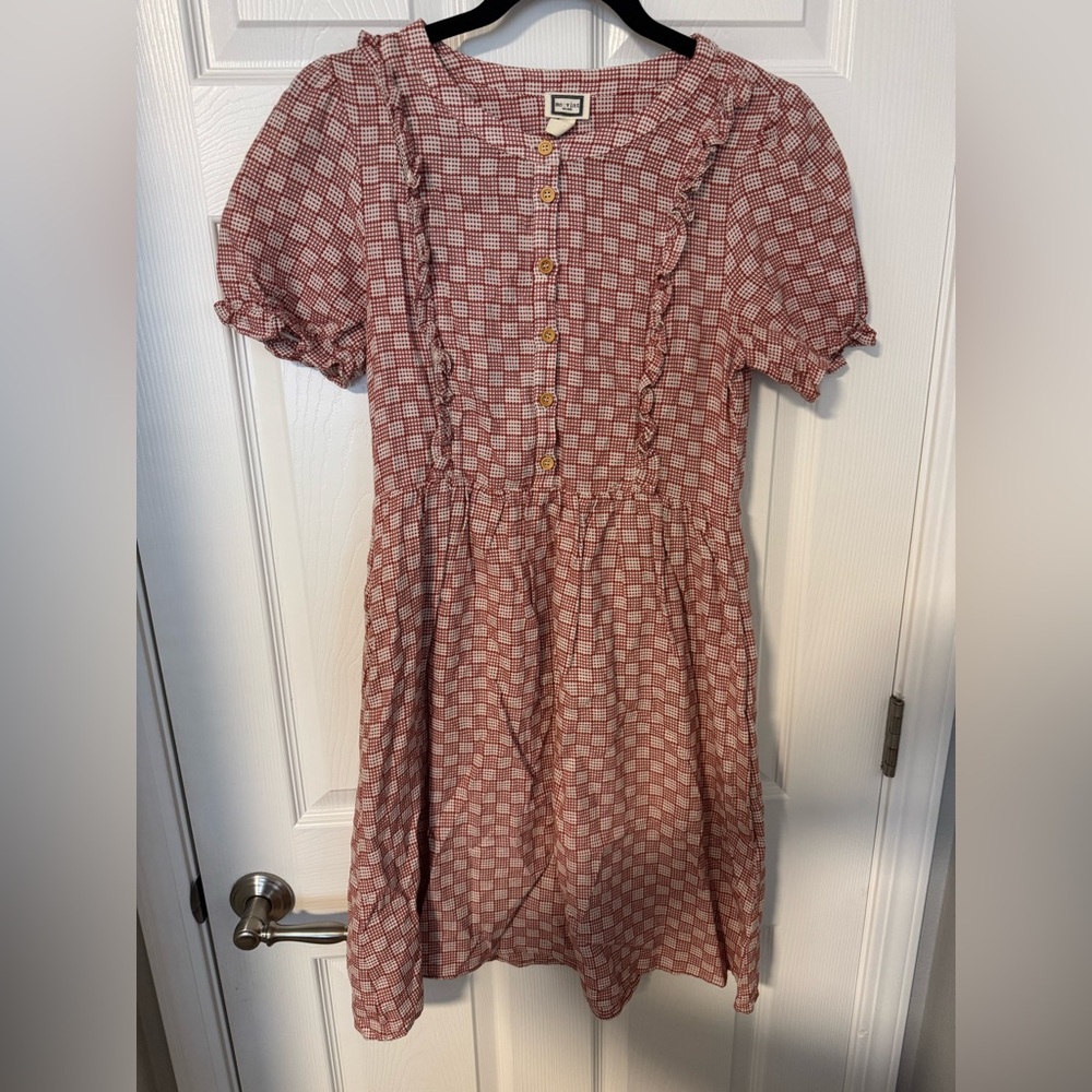 Mo: Vint Red and White Checkered Dress with pockets size small